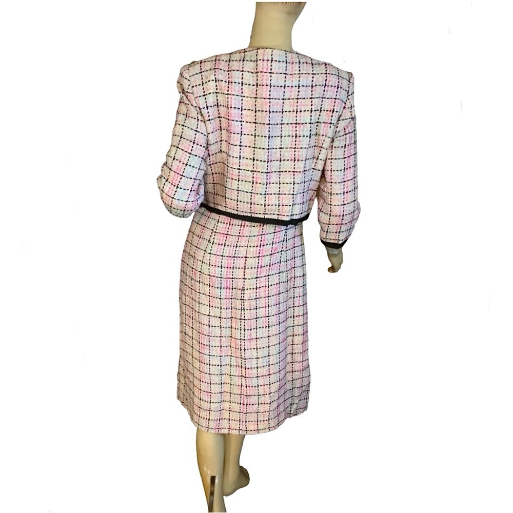 TALBOTS PINK & BLACK SILK BLEND PASTEL TWEED DRESS & BLAZER SUIT SET (8) - Picture 4 of 13
